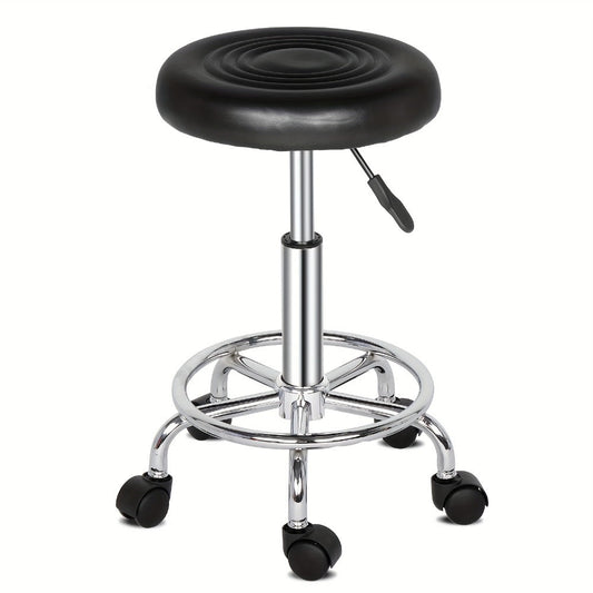 360 Swivel Bar Stool with Footrest Round Cushioned Sponge Seat Chrome Base Counter Stool Kitchen Island Home Bar Nail Salon Beauty Studio White Black