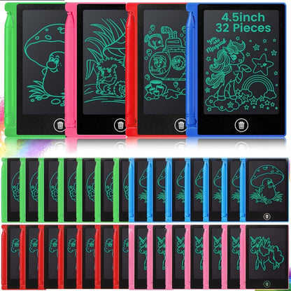 32-Piece 4.5-Inch Mini LCD Drawing Tablet Set with Styluses and Multicolor Frames for Group Activities