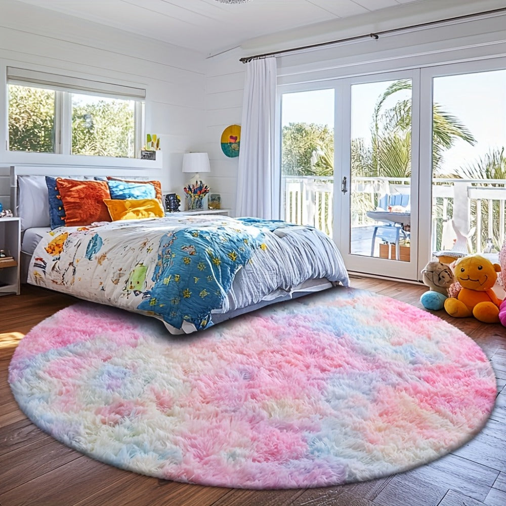 Area Rug, Round Shaggy Plush Carpet in Seven Colors and 4-, 5- or 6-Foot Diameters with Spot-Clean Care