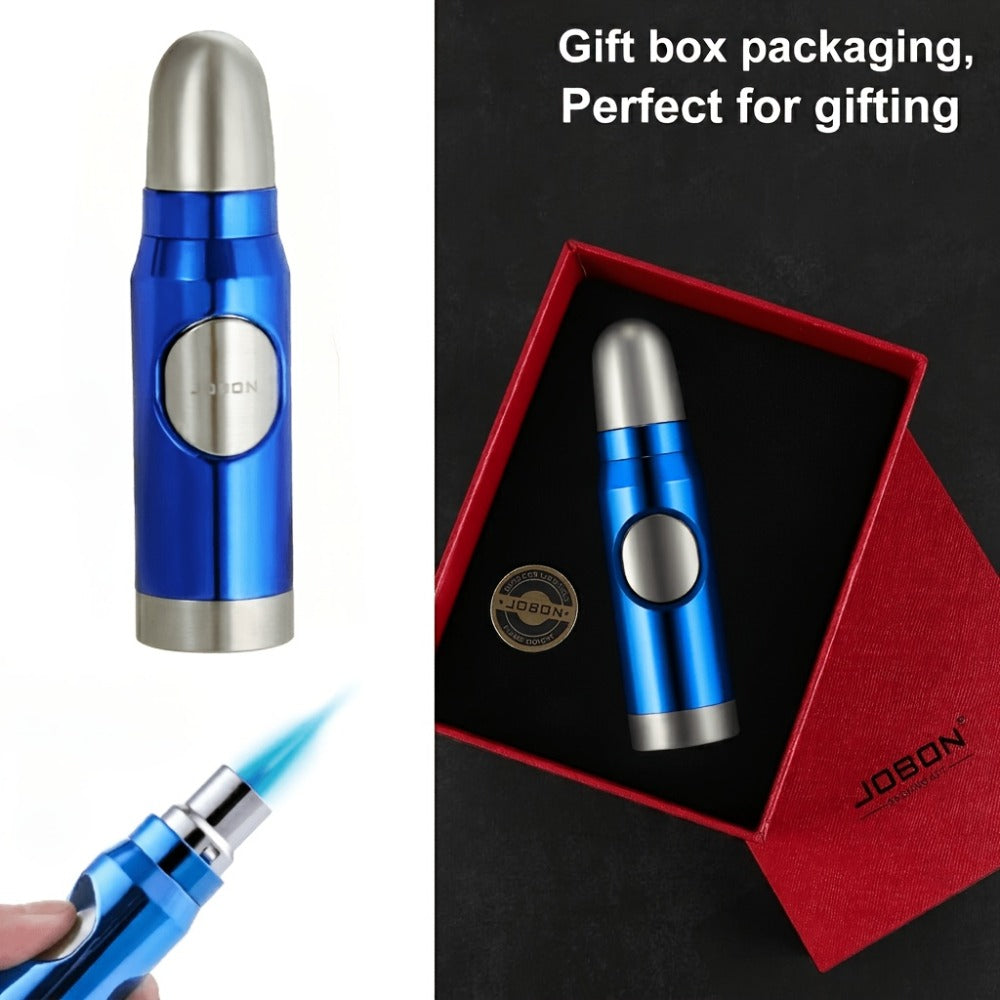 Blue Refillable Butane Torch Lighter with Adjustable Jet Flame, Wide Nozzle and Gift Box Included