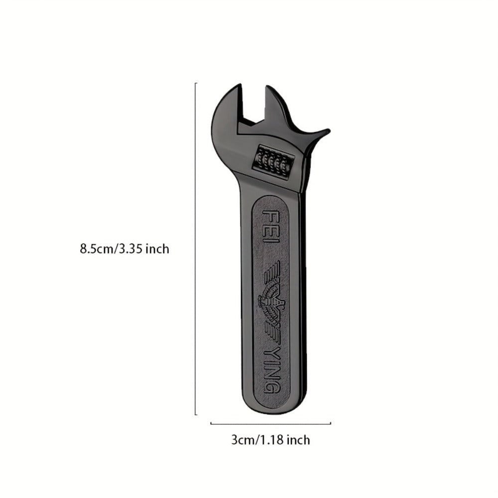 Spanner Shape Novelty Lighter – Refillable Butane Windproof Metal Lighter, Cool Gadget Gift for Men | Father's Day Gift Idea | Bright Chrome & Black | No Butane Included