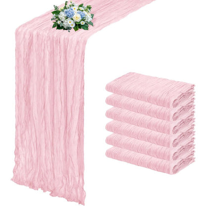 Six-Piece Cheesecloth Table Runner Set, 21.7 x 72.8 Inches Each in Nine Colors for Dining and Events