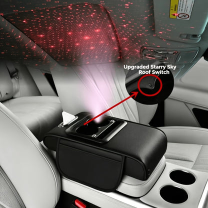 Car Armrest Box Cover Starry Sky Memory Foam Center Console Pad with Type-C USB Charging Port & Storage Pockets – Multifunctional Interior Protector Gift for Men and Women