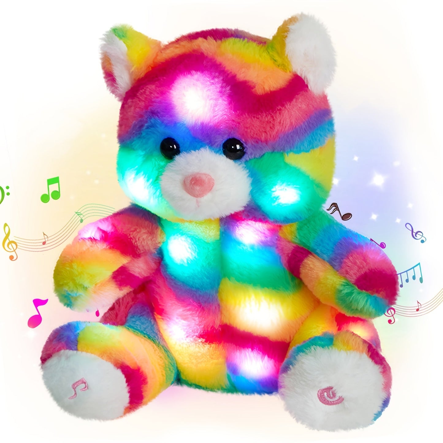 Plush Toy – Rainbow Cat with Glowing Color Points and Music for Bright Interactive Display