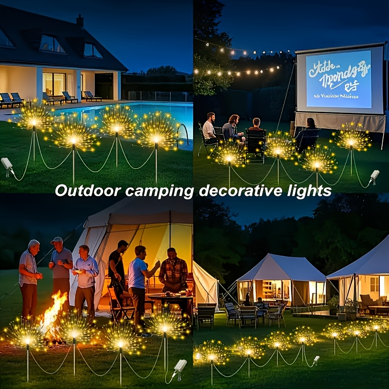 Solar Garden Lights Firework Stakes with 240-640 LEDs, 8 Modes, 4/8 Packs and Three Light Colors