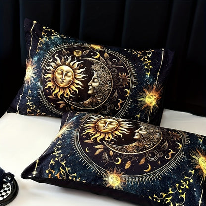 3-Piece Duvet Cover Set with Gold-Tone Sun, Moon, Star and Orbit Print in Twin to King Sizes