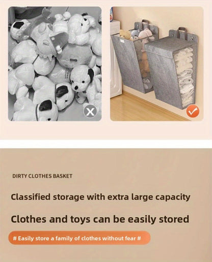 Large Gray Wall-Mounted Foldable Laundry Hamper with Lid for Bedrooms, Bathrooms and Living Rooms