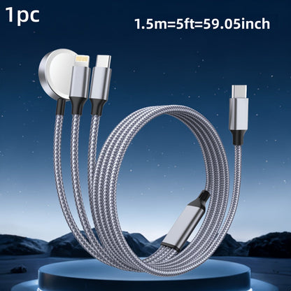 3-in-2 Multi Charging Cable for Apple Watch iPhone Samsung Galaxy – Fast Charging USB-A & USB-C Compatible with iWatch Ultra Series 10 9 8 7 6 SE iPhone 17 16 15 14 Portable Cord Gray Red Pink Multiple Colors