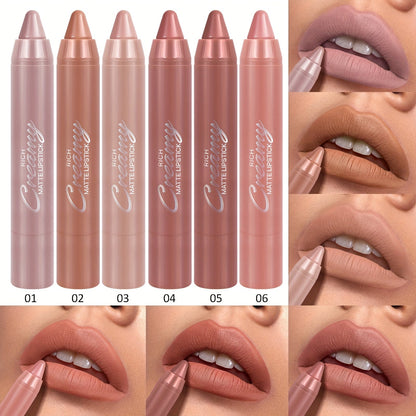 Waterproof Matte Lipstick Pen Set 6PCS with Lip Liner – Long-Lasting Non-Transfer Crayon Formula, Velvety Matte Finish in Nude & Red Shades, Contour Lip Tint Makeup for Women All Skin Tones