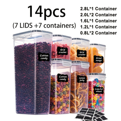 Airtight Food Storage Containers with Lids BPA Free Plastic Kitchen Pantry Organizer Set for Rice Cereal Pasta Flour Sugar Spaghetti - 6 14 18 30 48 60 84pcs Flip Top Seal Canister Set