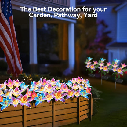 Solar Garden Light Blooming Lily Stakes with 7-Color LEDs and 2, 4 or 12-Pack Options for Outdoor Garden Decor