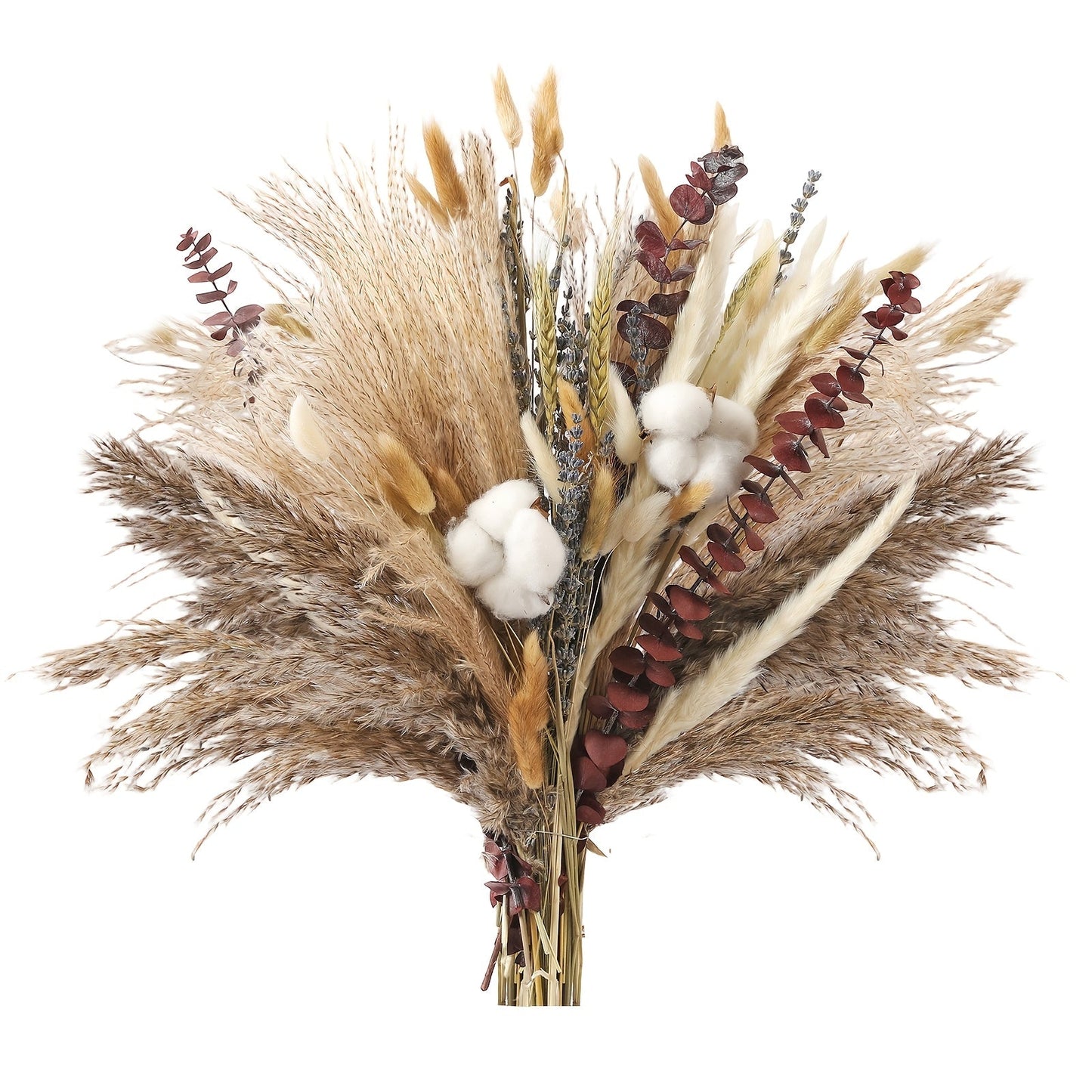 Natural 80-Piece Dried Flower Bouquet with Pampas Grass, Bunny Tails, Eucalyptus, Lavender and Wheat