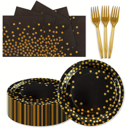 150-Piece Black and Gold Disposable Party Tableware Set with Place Settings for 50 Event Guests