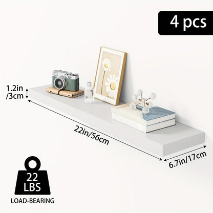 Floating Shelves Wall Mounted Set of 4 - 22 Inch Wall Shelves with Invisible Brackets for Bathroom Living Room Bedroom Kitchen Decor, Walnut Black White White Oak Light Brown