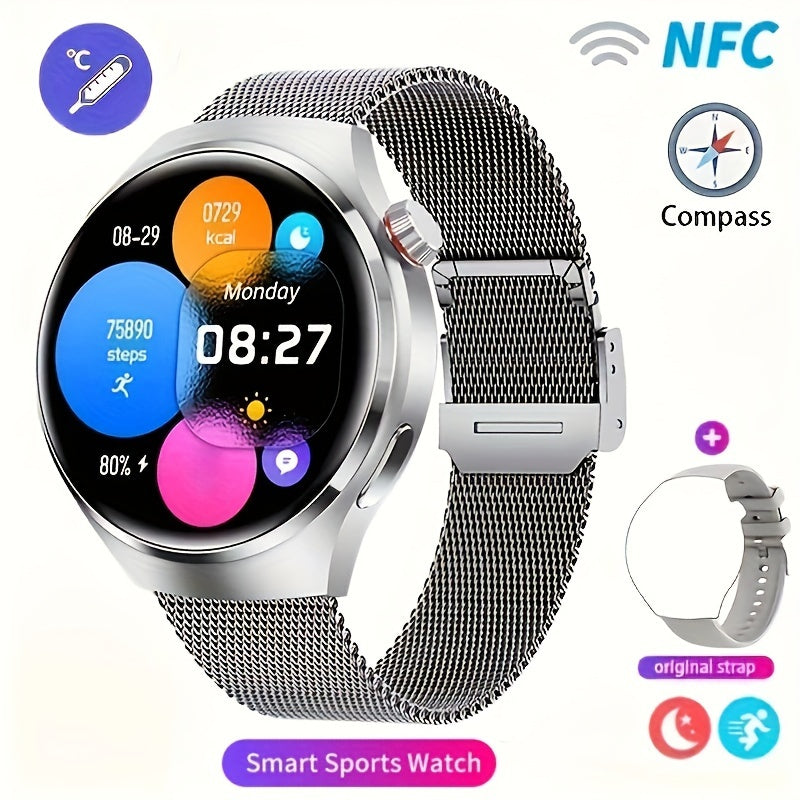 Smart Watch 360x360 Round Display with GPS, NFC, Wireless Calling and Five Strap Options for Men