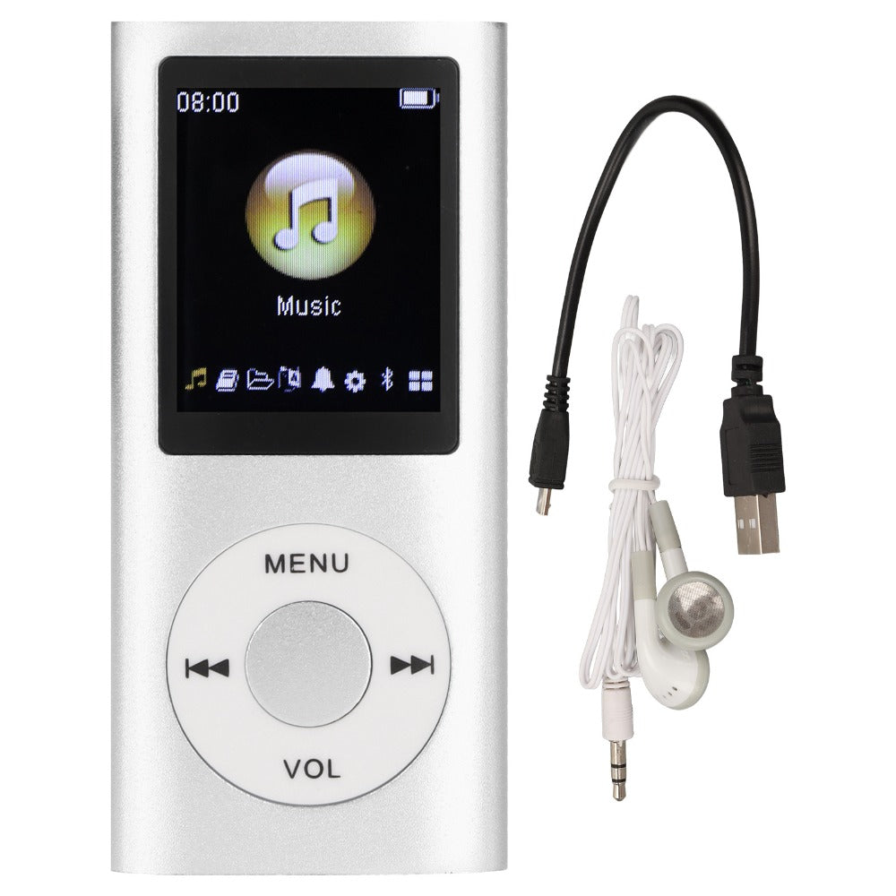 Slim MP3 Player with 64GB Card Support, 1.8-Inch LCD, Earphones and Cable in Silver, Black, Blue or Green