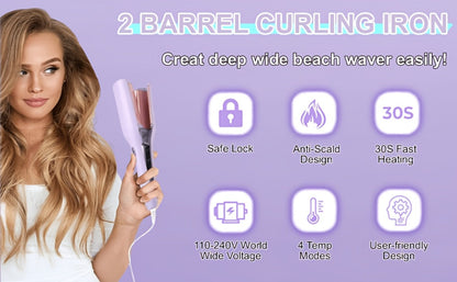 32 mm Wave-Clamp Curling Iron Options with Lavender French-Roll or Pink V-Groove Plates Pictured