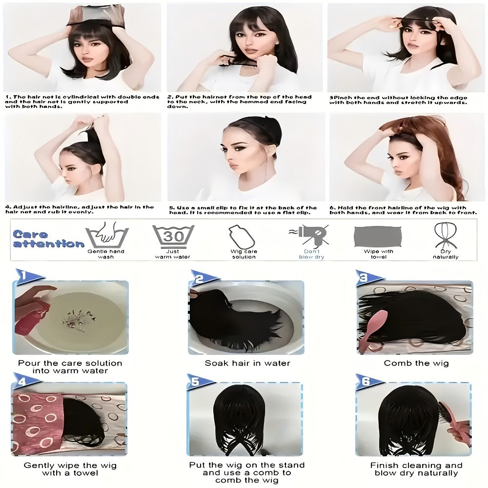 Synthetic Wig 24-Inch Light Brown Body Waves with Golden Highlights, Bangs and Rose Net Cap