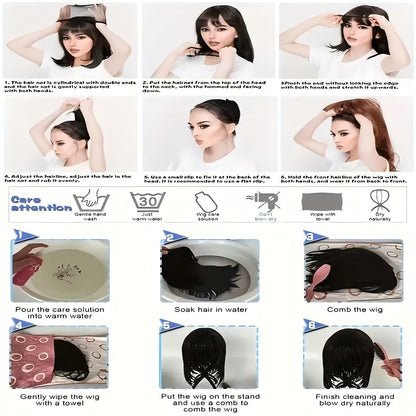 Synthetic Wig 24-Inch Light Brown Body Waves with Golden Highlights, Bangs and Rose Net Cap
