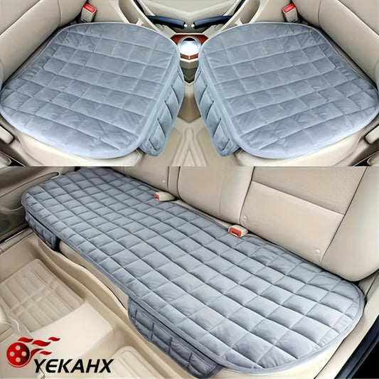 Car Seat Cushions Plush Plaid 3pcs Set – Thickened Cold-Resistant Comfort Pad, Universal Fit for Cars SUVs Trucks, Insulated Non-Slip Seat Cover Cushion