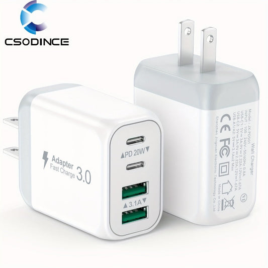 40W 4-Port USB-C Wall Charger 2-Pack PD 3.0 Fast Charging Block Cube – Multi-Port Charger for iPhone 15 14 13 12 XR SE iPad Pro Mini Air Google Pixel Android – Type-C Power Adapter Duo