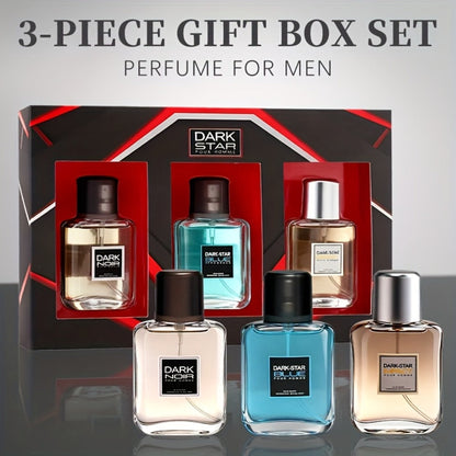 Men's Cologne Gift Set with Three 30ml Eau de Toilette Sprays in Blue, Amber and Clear Glass Bottles
