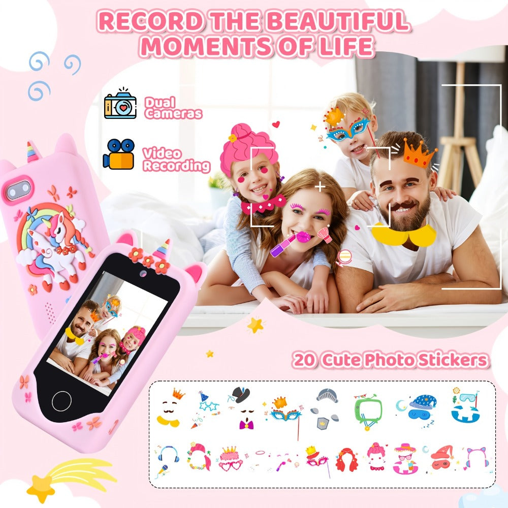 Unicorn Toy Phone in Pink or Purple with Dual Cameras, Touchscreen Interface and 32GB SD Card Label