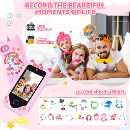 Unicorn Toy Phone in Pink or Purple with Dual Cameras, Touchscreen Interface and 32GB SD Card Label