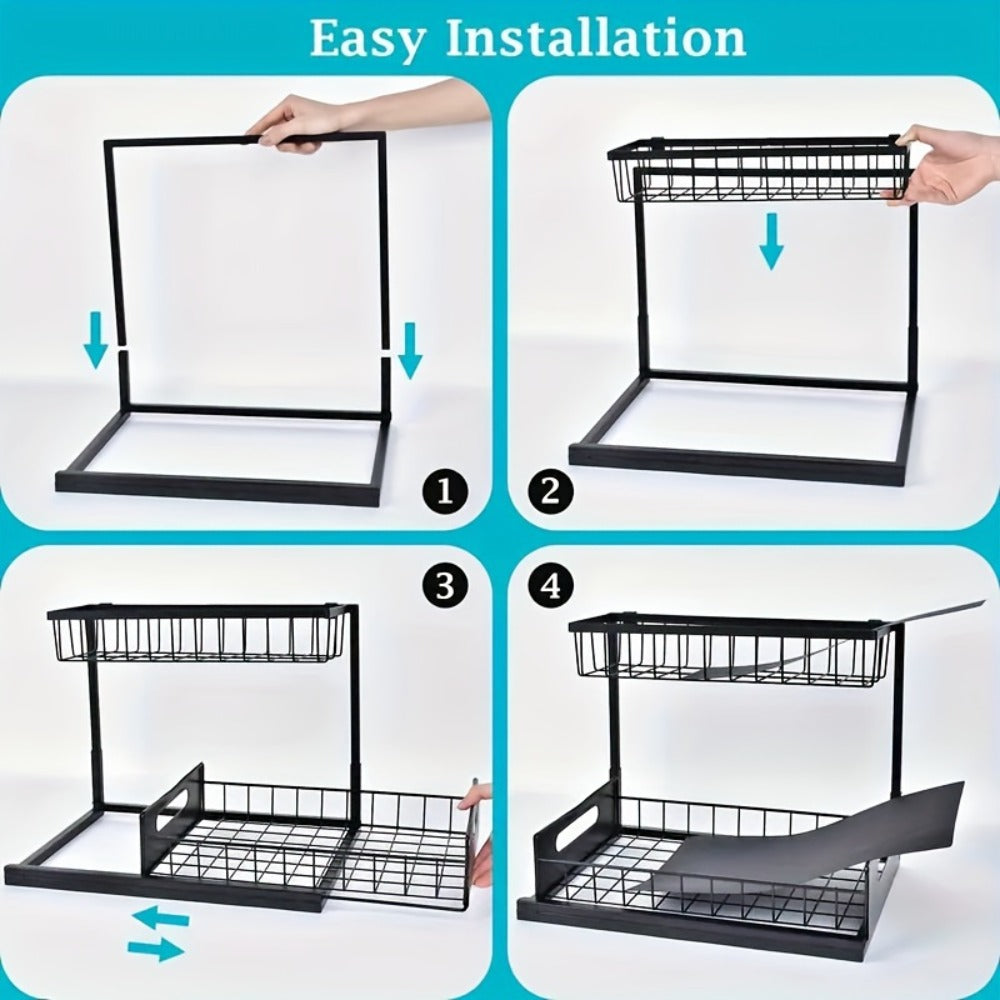 Under Sink Organizer Pull Out 2 Tier Slide Out Cabinet Shelf – Kitchen Bathroom Storage Rack Utility Organizer 1 or 2 Pack