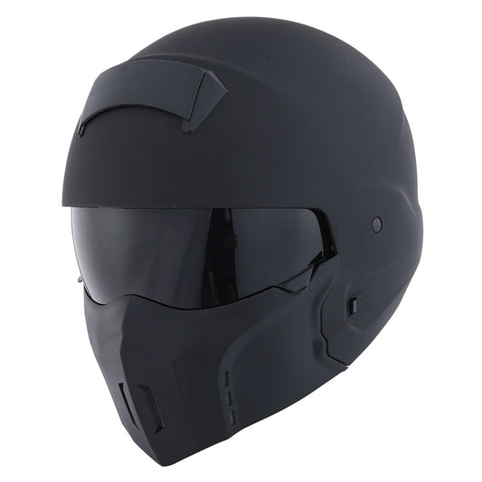 Convertible Motorcycle Helmet Full Face & Open Face 2-in-1 – Detachable Visor, Face Mask & Smoked Shield, Aerodynamic Thermoplastic Shell, Classic Style, Adult S/M/L/XL