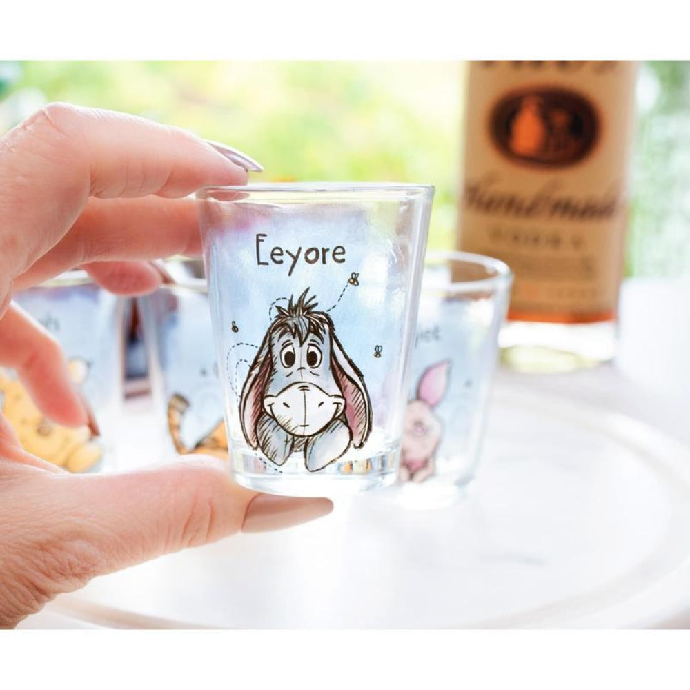 Mini Shot Glass Drinkware Set, Four 2oz Disney Winnie the Pooh Character Cups with Pooh, Piglet, Eeyore and Tigger Art