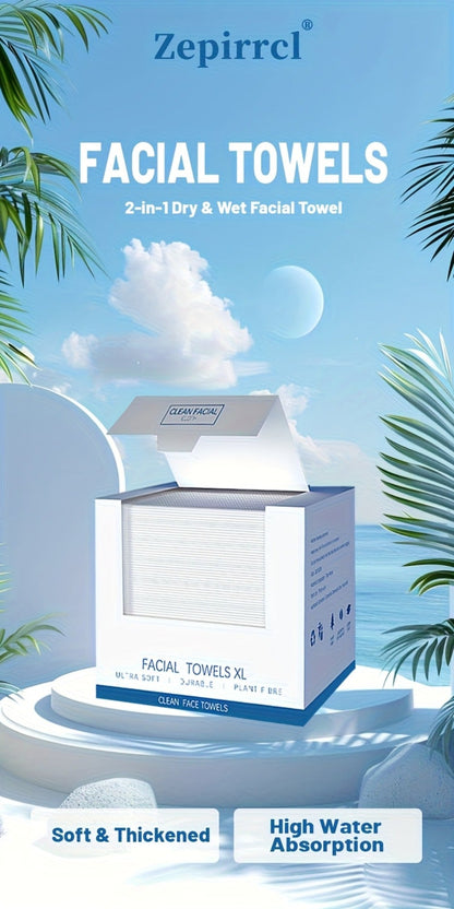 Dry Disposable Facial Towels in 50- or 150-Piece Boxes for Face Cleansing, Makeup Removal and Travel
