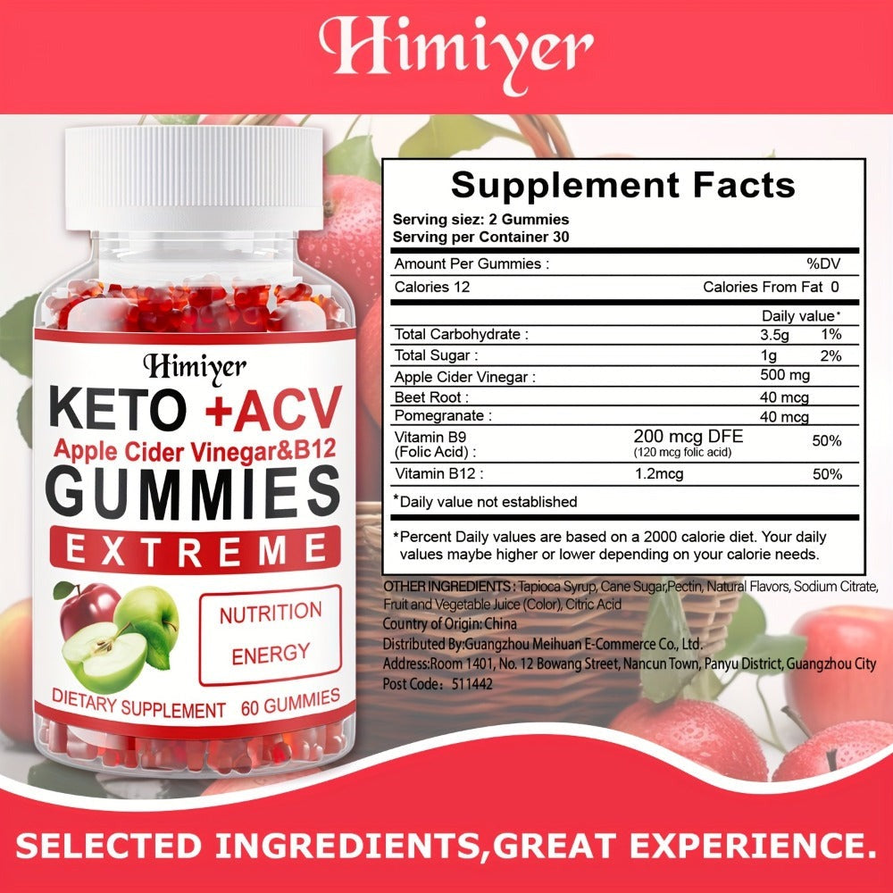Apple Cider Vinegar Gummies with B12, Pomegranate & Beet Juice Powder — Keto ACV Supplement for Metabolism, Energy, Digestion & Detox Support | Vegetarian | 2-Month Supply 2 Bottles 120 Capsules