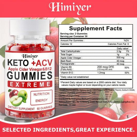 Apple Cider Vinegar Gummies with B12, Pomegranate & Beet Juice Powder — Keto ACV Supplement for Metabolism, Energy, Digestion & Detox Support | Vegetarian | 2-Month Supply 2 Bottles 120 Capsules