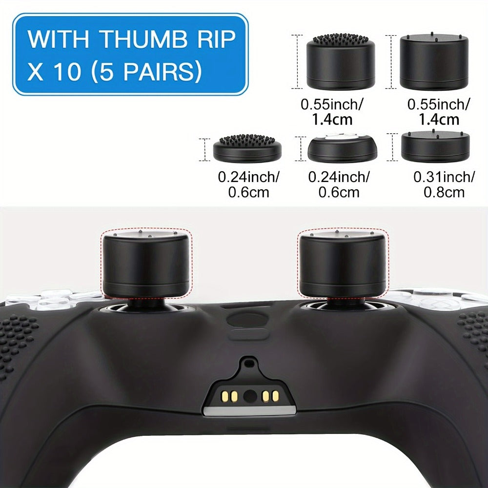 Silicone Controller Cover for PS5 DualSense with Ten Thumb Grip Caps and Pictured Cutout Layout