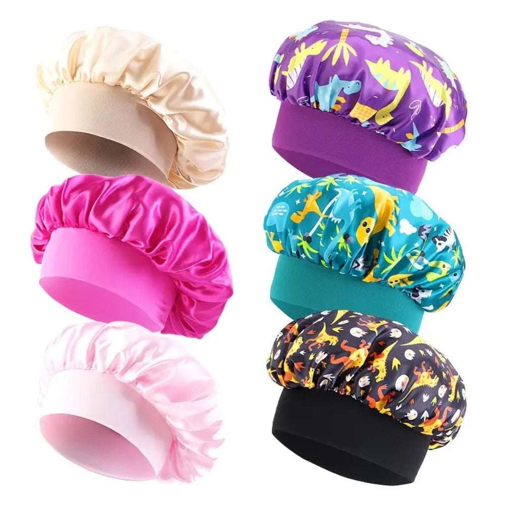 Six-Piece Printed Shower Cap Set in Five Protected Assorted Color and Cartoon Pattern Options