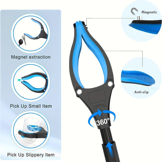 Grabber Reacher Tool 32 Inch Foldable Pick Up Stick 360° Rotating Jaw Magnetic Tip Extra Long Heavy Duty Litter Picker Mobility Aid for Seniors Blue 2-Pack 4-Pack