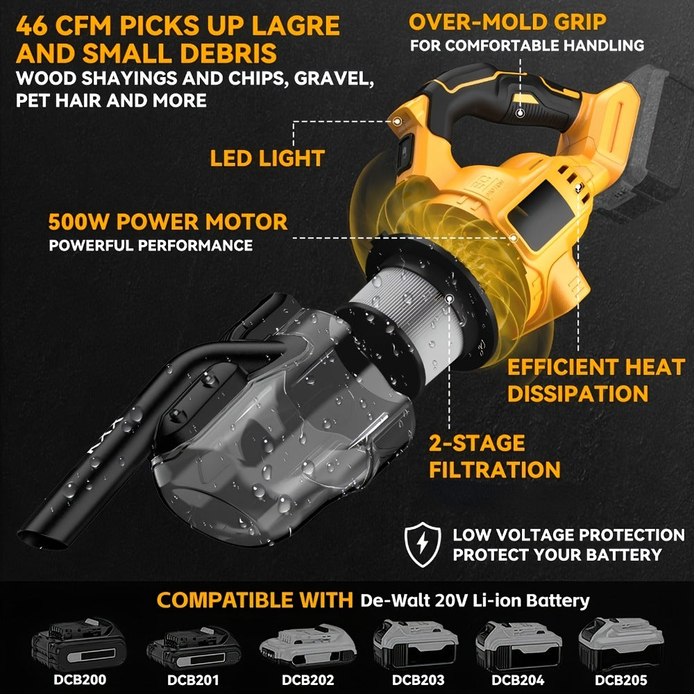 Handheld Vacuum Cleaner for DeWalt 20V Max Battery with 16KPa and 500W Labels, LED Light, Four Nozzles and Extension Tubes