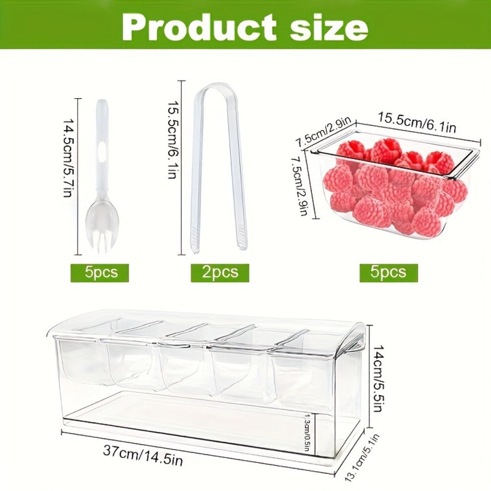 Five-Compartment Serving Bowl Set with Lid, Five Forks and Two Tongs for Party Table Display