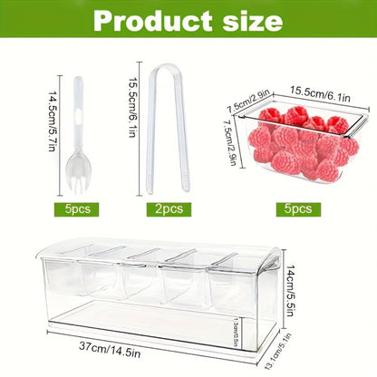 Five-Compartment Serving Bowl Set with Lid, Five Forks and Two Tongs for Party Table Display