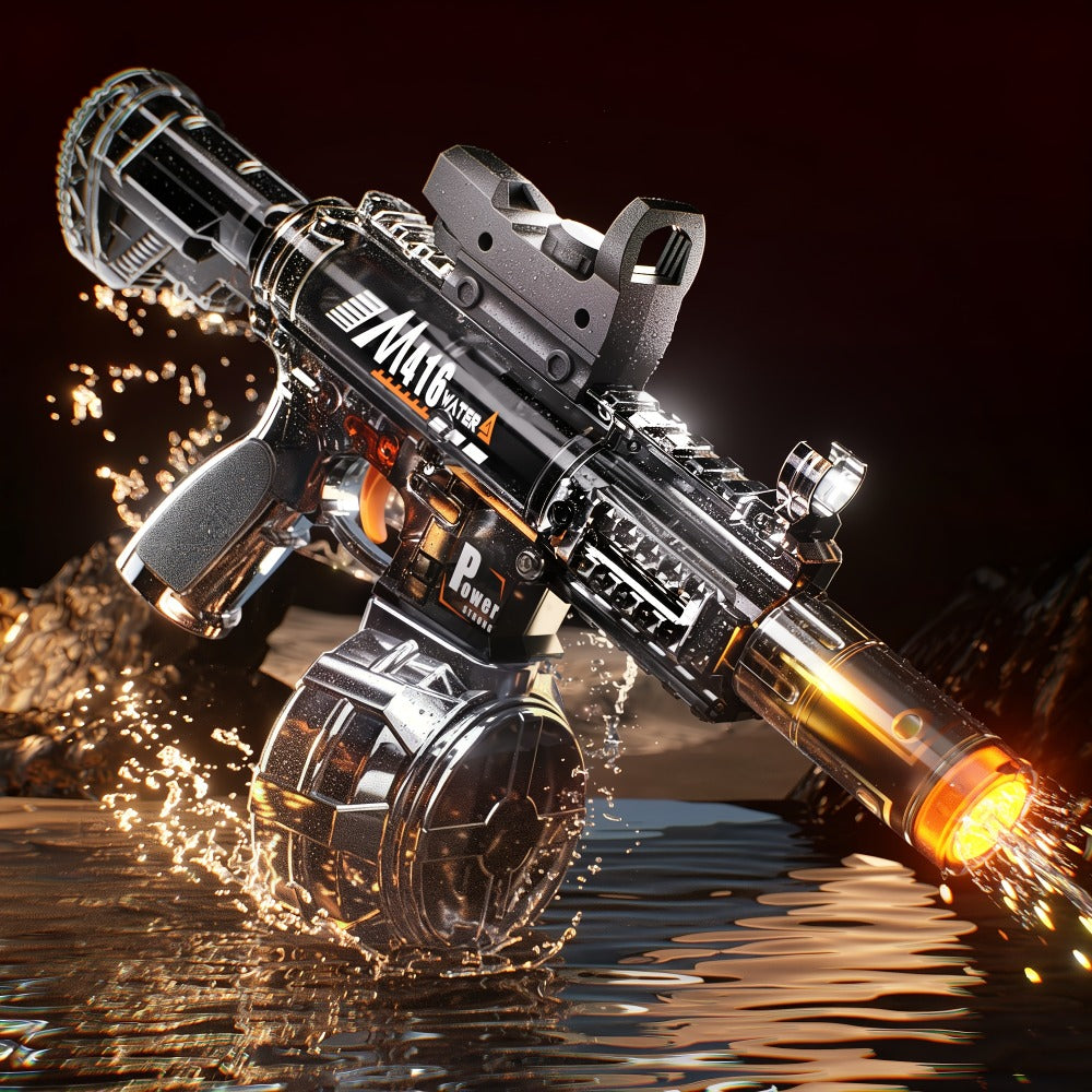 Electric Water Blaster with Detachable Round Reservoir, Sight Accessory and Black or Blue Body