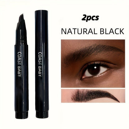 Eyebrow Pencil 2-Pack Multi-Fork Tip Waterproof — 4 Shades Natural Hair Stroke Effect Brow Pen Smudge-Proof Long-Lasting Microblading Look Hairline Filler for Sparse Brows Beginners Women