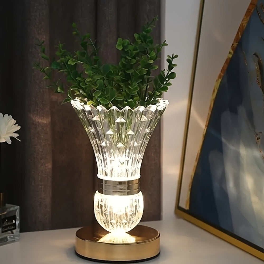 Table Lamp with Crystal Vase Shade, Touch Dimming, USB Rechargeable Power and One or Two-Lamp Options