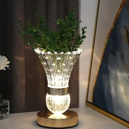 Table Lamp with Crystal Vase Shade, Touch Dimming, USB Rechargeable Power and One or Two-Lamp Options