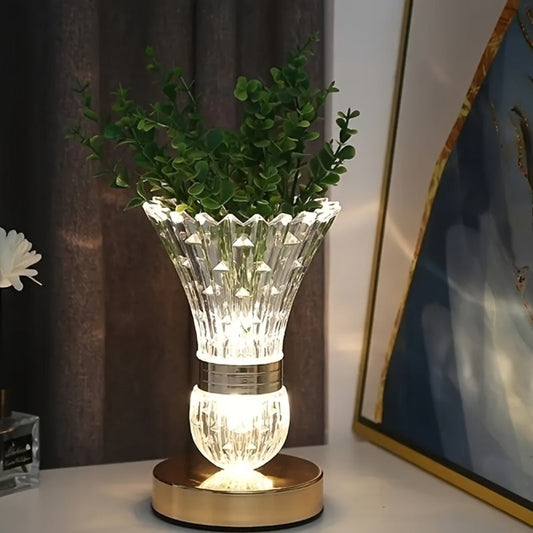 Table Lamp with Crystal Vase Shade, Touch Dimming, USB Rechargeable Power and One or Two-Lamp Options