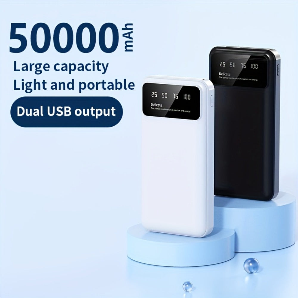 Power Bank 50000mAh with Dual USB Ports, Digital Battery Display and Three Color Options for Travel