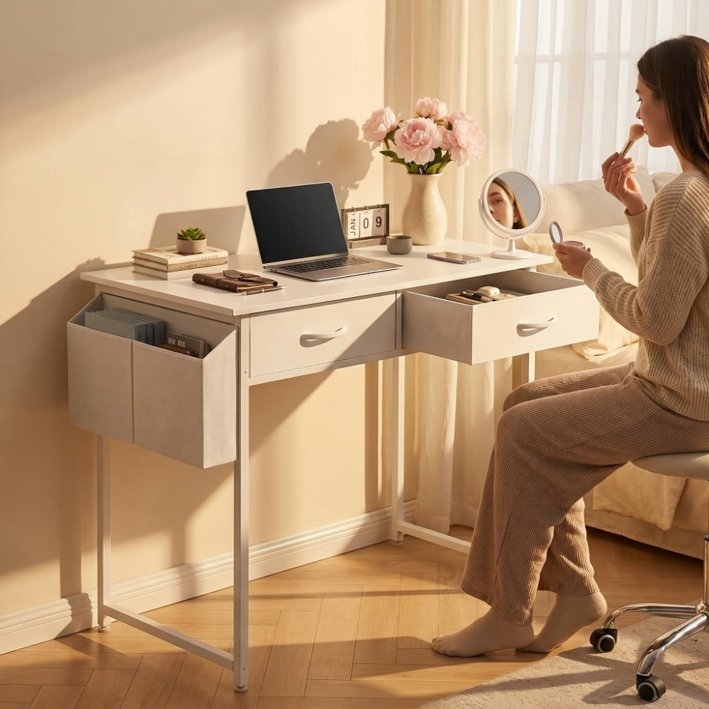 Vanity Desk, Small Makeup 32" with Hair Dryer Hook & Side Bag - Compact Dressing Table shown in the main product view