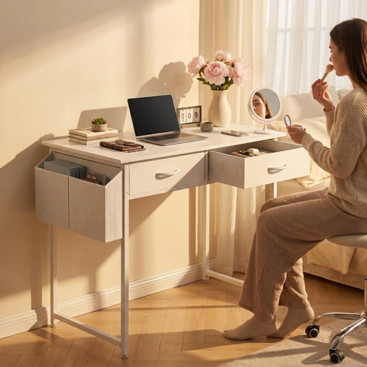 Vanity Desk, Small Makeup 32" with Hair Dryer Hook & Side Bag - Compact Dressing Table shown in the main product view