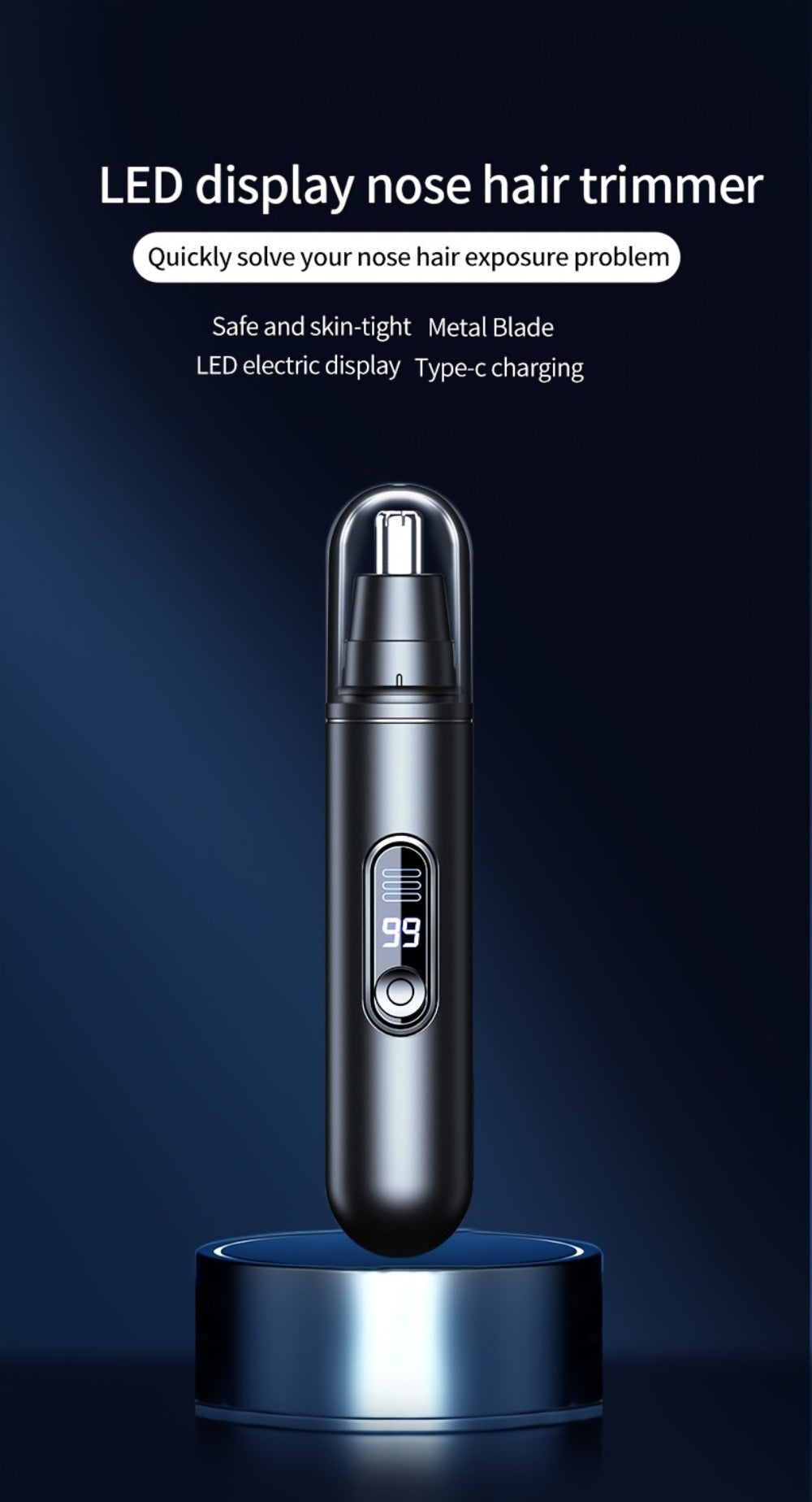 Rechargeable Nose, Ear and Eyebrow Hair Trimmer with LED Display in Two Exact Checkout Configurations