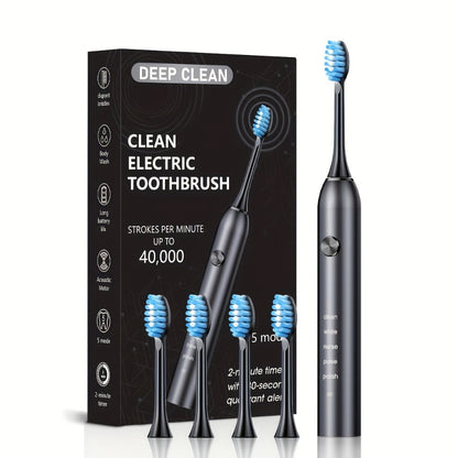Electric Toothbrush with Five Modes, 40,000 Vibrations per Minute, Type-C Charging and Four or Eight Heads